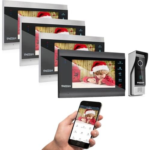 TMEZON 7 Inch Wireless Wifi Smart IP Video Door Phone Intercom System with 4 Night Vision Monitor + 2 Rainproof Doorbell Camera