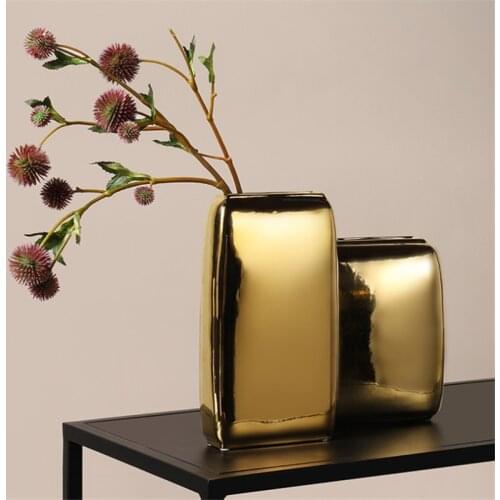 Ceramic Golden Plating Vase Nordic Creative Simple Light Luxury Flower Vase Home Living Room TV Cabinet Decor Furnishings