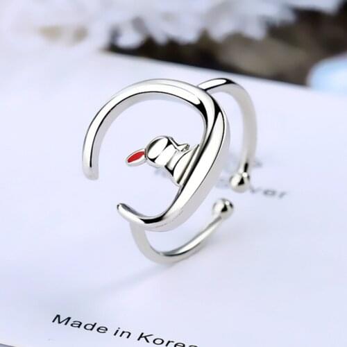 YIZIZAI 2020 New Cute Rabbit Silver Color Ring Simple Vintage Opening Adjustable Rings for Women Gifts