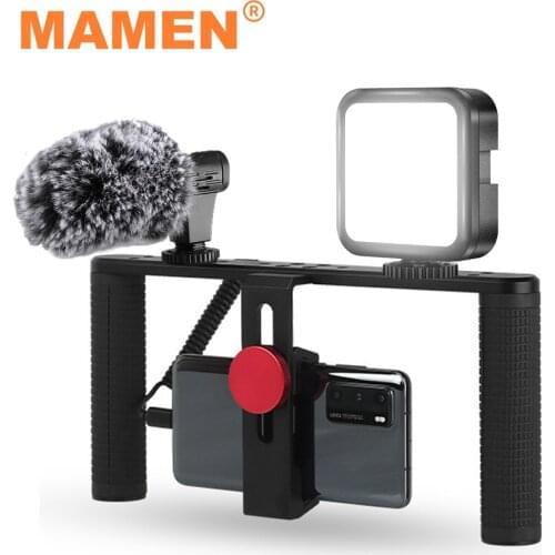 MAMEN Mini D36R LED Video Light Set Smartphone Vlogging Kits With Microphone Phone Cage Tripod For Video Shooting Photo Light