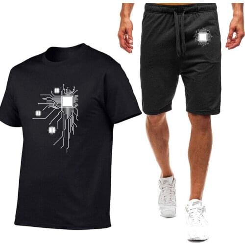 Computer CPU Core Heart Print Short Sleeve Shorts Set Cotton Tops Casual GEEK Nerd Freak Hacker PC Gamer Sport Sandy beach Suit