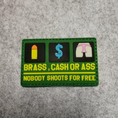 Brass cash or as nobody get for free funny patch military patch pvc airsoft tactical army badges armband hook wholesale