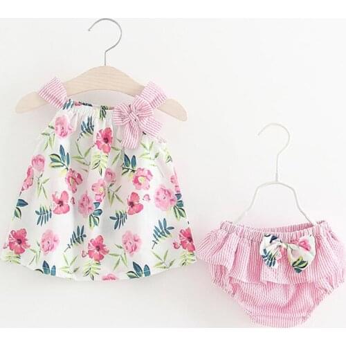 2018 Summer Baby Girls Clothes Children Strap Dress Flowers Sleeveless t shirt Fart Pants 2PCS set Baby Girls Outfits Kids A283