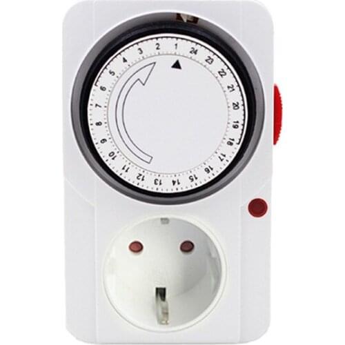 EU Plug in Mechanical Grounded Programmable 24H Timer Switch Smart Countdown Switch Socket Indoor Auto Power off