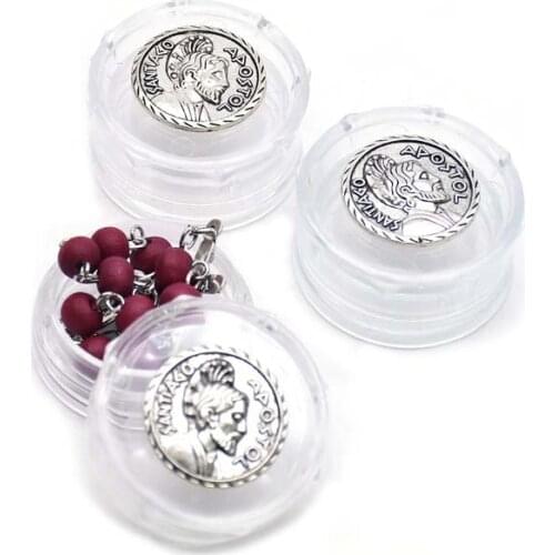 QIGO Santiago Mini Rosary Bracelet Plastic Box Religious Jewelry Transparent Round Packing Gift Box 3.6 cm