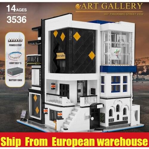 MOULD KING 16043 Street Building Toys The Art Gallery Showcase With Led Parts Assembly Building Blocks Kids Christmas Gifts