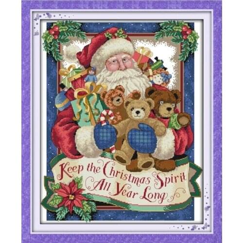 Happy Christmas Cartoon Counted Cross-Stitching 11CT Printed 14CT Handmade Set Cross-stitch Kits Embroidery Needlework Decor