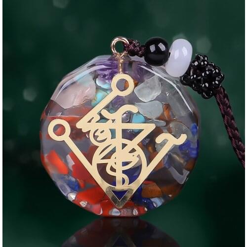 Natural 7 Chakra Orgone Energy Healing Pendant Necklace Yoga Symbols and Chakras Orgone Pendants Necklace for Women Men