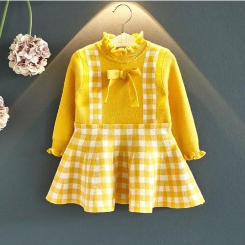 2020 Autumn And Winter New Girls And Girls Baby Sweaters Cute Plaid Cashmere Long-Sleeved Knitted Dresses For Children Vestidos