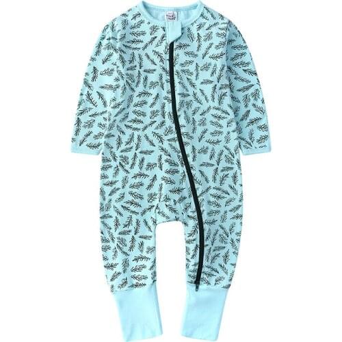 Autumn Unisex Infant Long Sleeve Romper Toddlers Cotton Jumpsuit Zipper Front Open Roupas Bebes Sleepwear 0-2 Year Baby Clothing