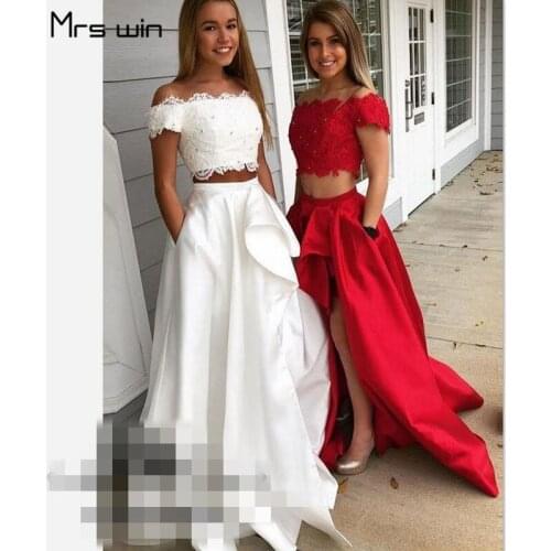 Mrs win Bridesmaid Dresses 2020 Elegant Two Pieces Vestido Madrinha Under 50 Side Split Long Women Wedding Party Dress HR071