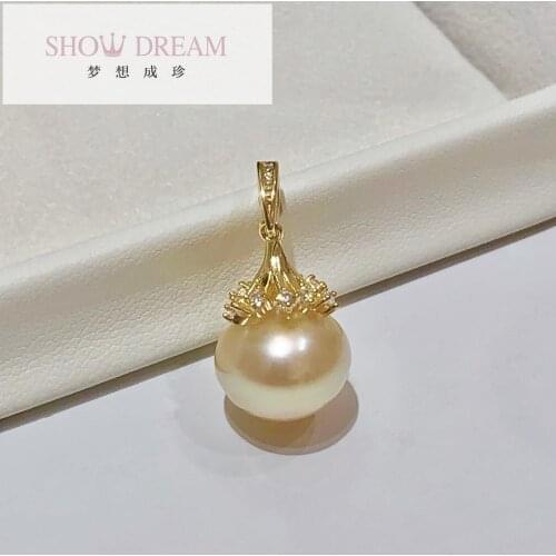 SHOWDREAM S925 Sterling Silver Zircon 11-12 mm Natural Seawater Pearl Pendant