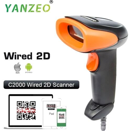 C2000 Portable Handheld Wired Barcode Scanner 1D/2D QR Bar Code Reader PDF417 For IOS Android IPAD Supermarket