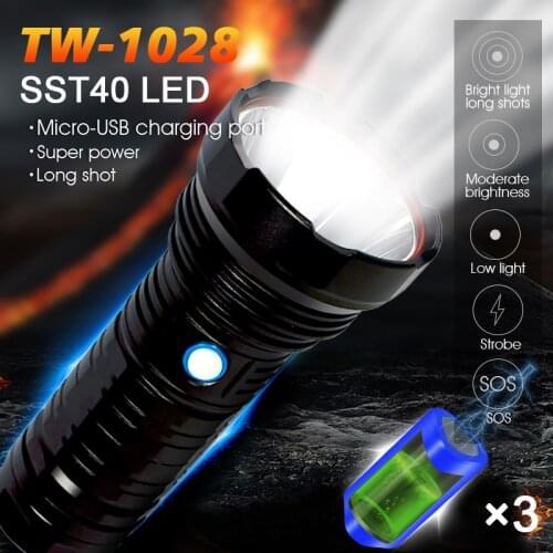 Portable USB Rechargeable Flashlight P50 Led Flash light 3 modes Zoom Super Brightness torch for 18650 Camping fishing Alarming