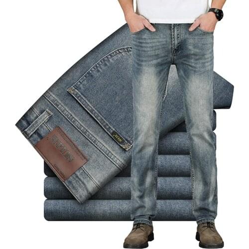 SULEE Brand Retro Blue Straight Denim Brand Biker Jean Men Plus Size 28-40 Casual Men Long Pants Stretch Casual Mens Jeans