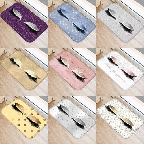 Eyelash Printed Pattern 40*60cm Kitchen Entrance Door Mat Coral Velvet Carpet Rubber Indoor Floor Mats Non-Anti-Slip Rug 48022-3
