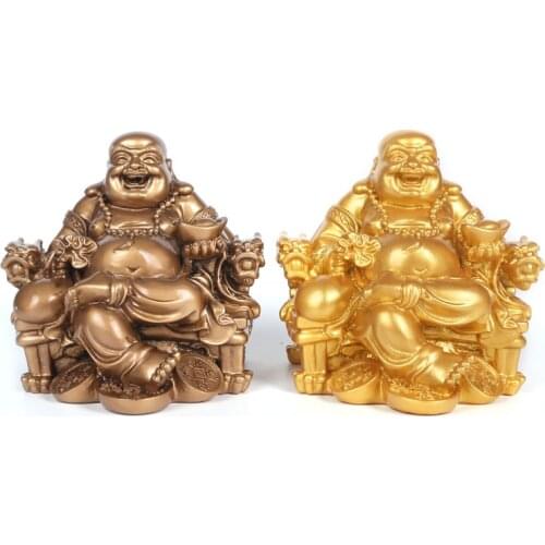 Resin Dragon Chair Laughing Buddha Statue ，Retro character lucky ornaments Chinese Buddha Statue Home decoration accessories