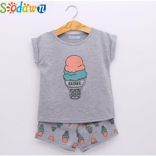 Sodawn 2020 Summer New Baby Girl Clothes Ice-Cream Printing T-Shirt Top+Short Pants 2 Pcs Kids Clothing Set Children Item 3-7Y