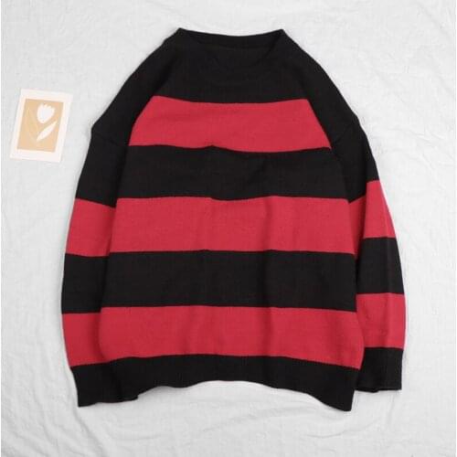 Women Striped Knitted Sweater Winter Oversized Pullover Vintage Long Sleeve Jumpers Ladies Casual Streetwear Loose Warm Sweaters