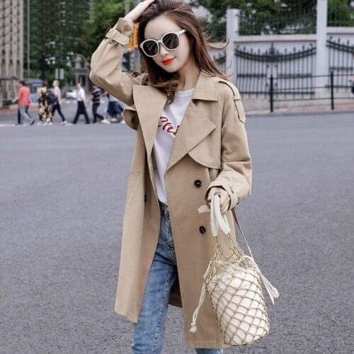 Trendy New Sping Autumn Women Khaki Trench Coat Fashion Streetwear Double Breasted Coats Loose Fit Black Ladies Outwear