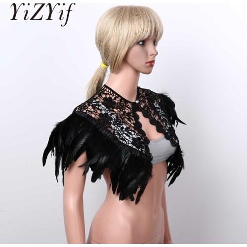 Victorian Gothic Feather Shrug Shawl Shoulder Wrap Feather Cape Embroidery Lace Fake Collar Festival Cosplay Costume Photo Props