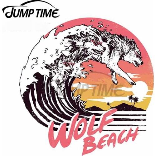 Jump Time 13 x 12.2cm Wolf Beach Fine Car Stickers Vinyl Waterproof Graffiti Decals Vinyl Car Wrap VAN Decoration