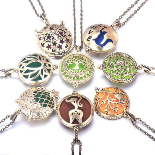 High Quality Bronze Tree Of Life Aroma Necklace Antique Retro Magnetic Pendant Essential Oil Diffuser Locket Pendant Jewelry
