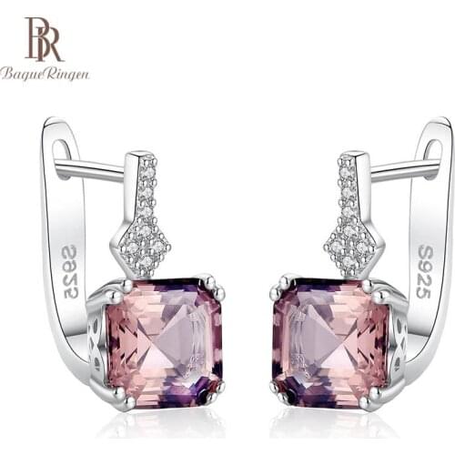 Bague Ringen Trendy Solid 925 Silver Earrings for Women Fine Jewelry Charms Female Short Ear Drops Geometry Gemstone Wedding