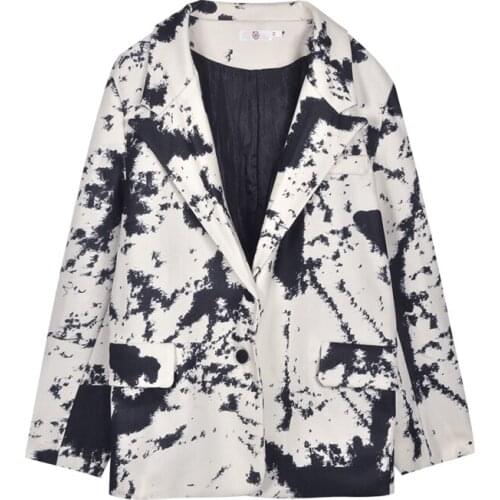 New Fashion 2021 Autumn Winter Woolen Blazer Womens Suit Jackets Mid-length Loose Korean Ladies Retro Printed Wool Coat 143A