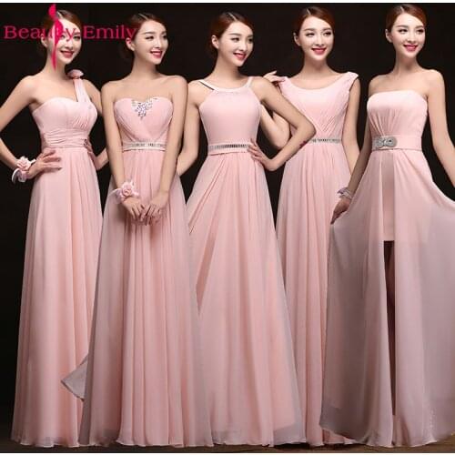 Beauty Emily Hot Selling Pink Bridesmaid Dresses 2018 Chiffon Vestidos De Festa Longo Gowns Party Wedding Elegant Floor Length