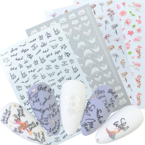 1Pc Letter Nail Decals Owl Flower Unicorn Nail Disign Ultra thin Back Gummed Embossed Stickers For Nails DIY Art Nails Stickers