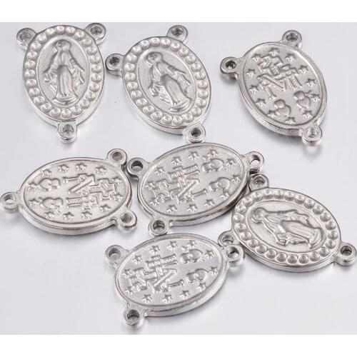 10Pcs/Lot Stainless Steel Charms Pendant Three Hole Rosary Connector Miraculous Medal Center Pendant For Jewelry Accessories