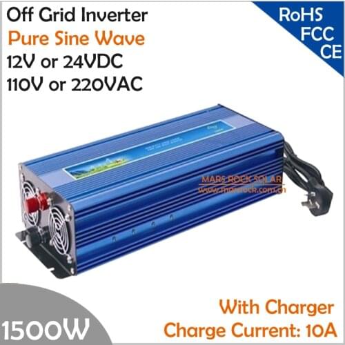 1500W Off Grid Inverter with Charger, Surge Power 3000W DC12V/24V AC110V/220V Pure Sine Wave Power Inverter with charge function