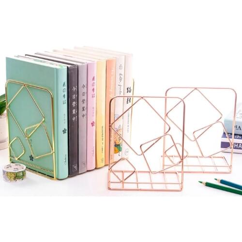 2pcs Square Metal Desktop Bookends Book Ends Support Stand Holder Shelf Bookrack