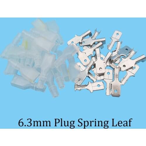 50Pair 6.3mm Spade Male Plug Spring Leaf Cold Crimp Terminals Electrical Wire Connector Kit With Transparent Insulating Sleeves