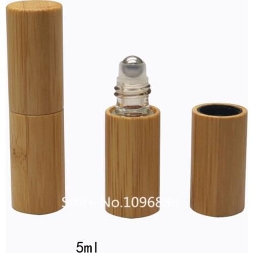 50pcs Glass Amber Essential Oil Bottles Roller Small Glass Roll On Bottle With Bamboo Lid Essential Oil Bottles Steel Roll 5ml