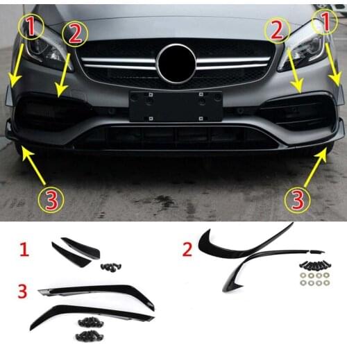 6PCS Front Bumper Side Splitter Spoiler Canards Air Knife for Benz a Class W176 A180 A200 A220 A250 AMG A45 2016-2018