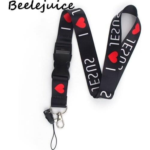 I love jesus Neck Keychain Necklace Webbings Ribbons Anime Cartoon Neck Strap Lanyard ID badge Holder Keychain Lanyards Gifts