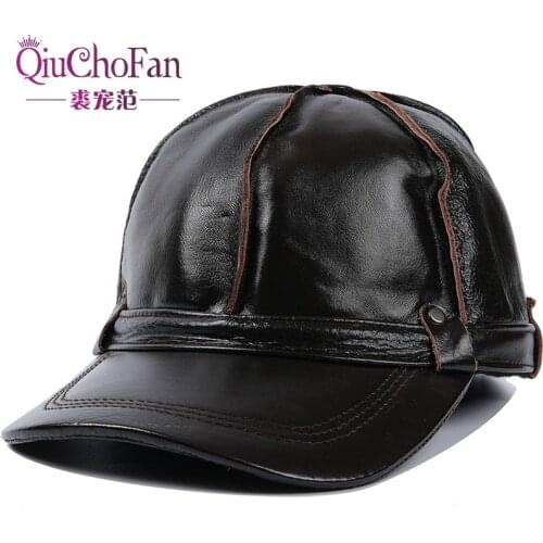 Brand Men Real Genuine Leather Baseball Cap Fashion Autumn Winter Real Cow Leather Hat Real Cowhide Leather Baseball Caps