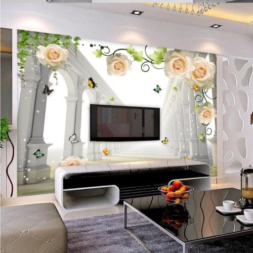 Photo wallpaper Roman column space yellow rose flower vine 3D TV background wall living room murals custom wallpaper