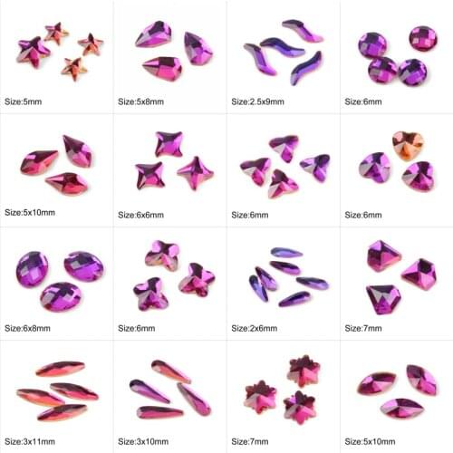 Hot Sale Flame Purple Nail Art Rhinestones 26 Styles Fancy Crystal Stones 30/100Pcs For 3D Nail Art Decoration