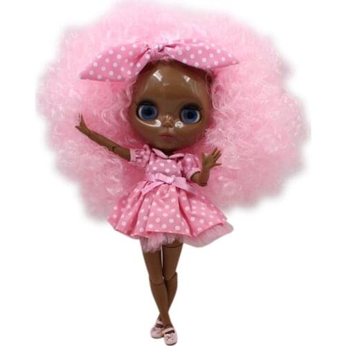 ICY DBS Blyth Doll super black skin tone darkest skin black mix big pink hair joint body 280BLQE1261/6 bjd