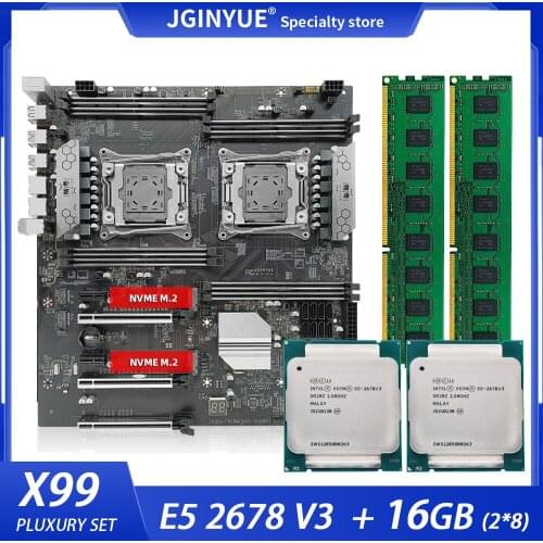 JGINYUE X99 Dual CPU Motherboard With 2*E5 2678 V3 CPU 2*8GB DDR4 ECC memory Support Four Channer LGA 2011-3 CPU X99-D8 Server