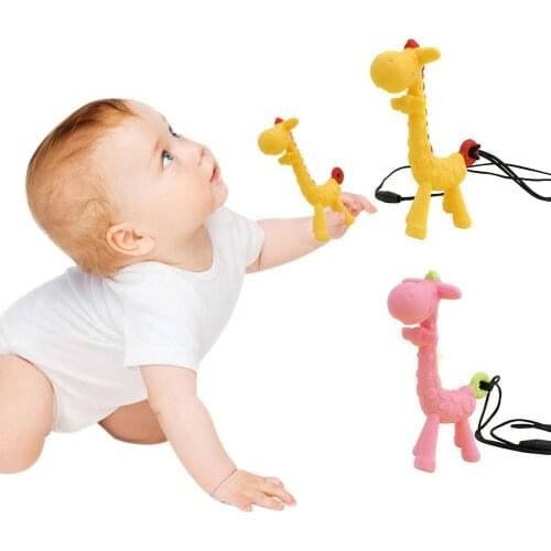 Cartoon Giraffe Pendant Mom Necklace Baby Teething Chew Silicone Teether Toy