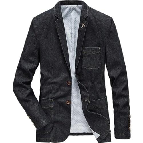 Mens Denim Clothes Blazer Fashion Denim Jacket Men Suits Collar Business Coat Male Brand Suit Blazer