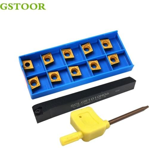 1pc SCLCR1010H06 SCLCL1010H06 100mm Tool Holder and 10pcs CCMT060204 Carbide Inserts Lathe Machine Turning Tool Set for Metal