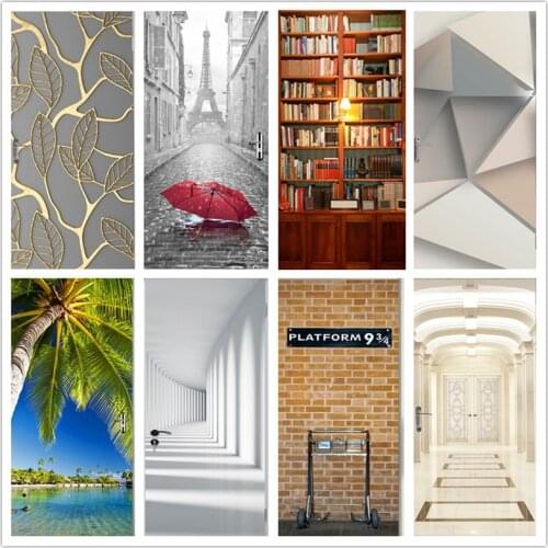 Library Shelf London Platform Adhesive 3D Door Stickers DIY Wateproof Wallpaper For Sliding Glass Doors Home Decor Sticker Decal