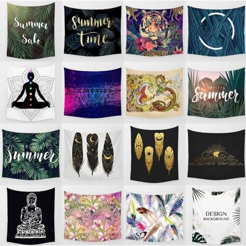 Hello summer palm leaves flamingo flower tiger color feather yoga wall art tapestry small rectangle wall hanging tapestry