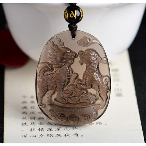 Natural ice species obsidian double male wealth kylin pendant gold Lu Debao men and women pendant o30