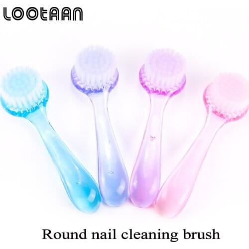 Lootaan New Style Nail Round Head With Cover Nail Brush Nail Long Handle Dust Cleaning Brush Remove Dust Brush Manicure Tools